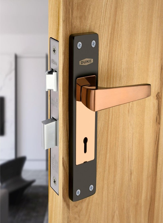 دوق طقم قفل باب نقر عتيق من الفولاذ المقاوم للصدأ من ديوك | مقبض وقفل فاخر للمنزل/المكتب | مقاوم للعوامل الجوية | سمك الباب من 25 إلى 40 مم | سهل التركيب (657 بيج بلاك كي واي) - Image 1